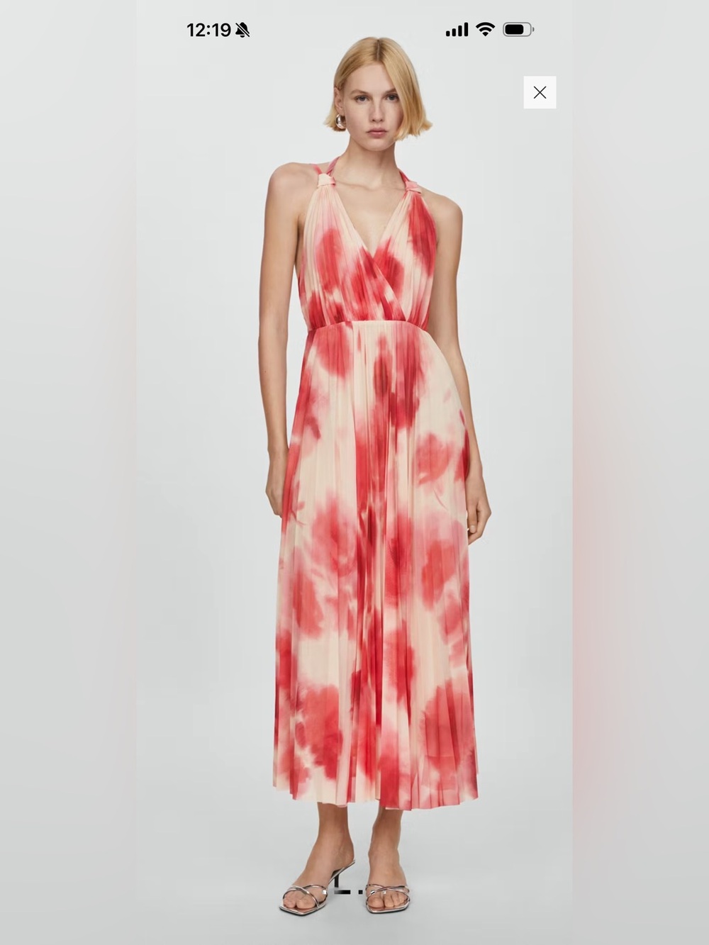 Mango Printed Pleated Dress Size L US 8